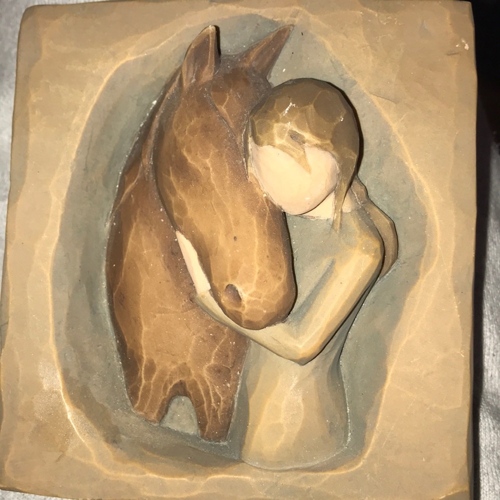 Willow tree horse and girl carving